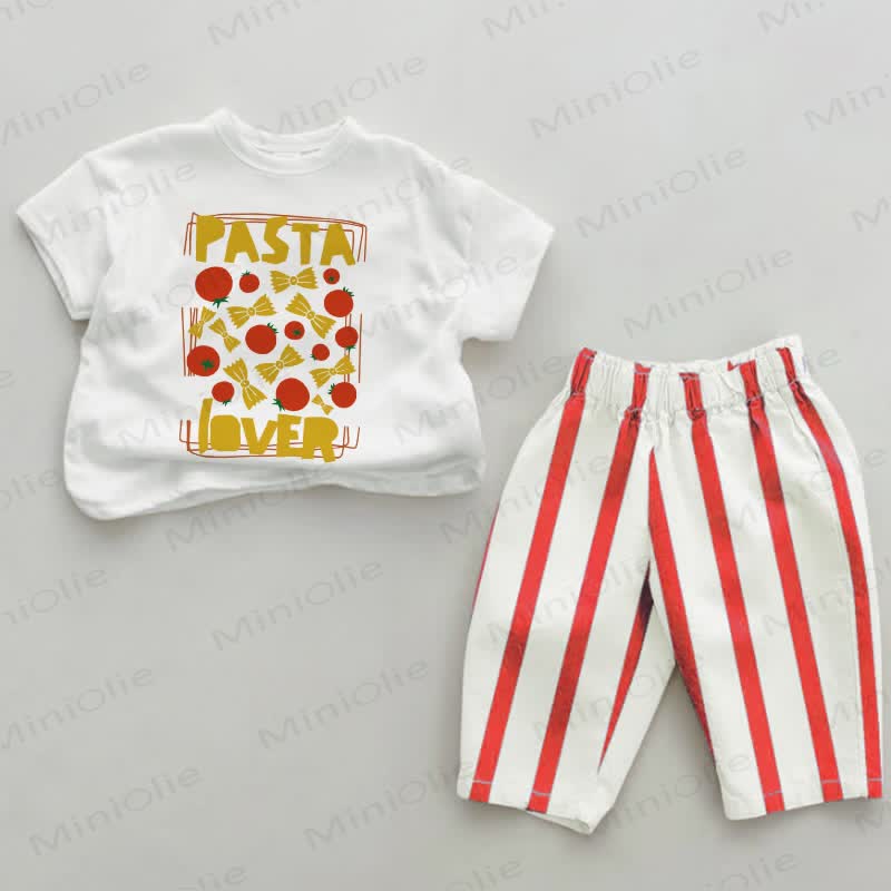 PASTA LOVER Baby Red Vertical Striped 2-piece Set - White&Red - 2-3T - image 1