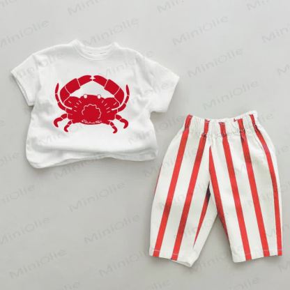 Baby Crab Red Vertical Striped 2-piece Set - White&Red - 2-3T - image 1