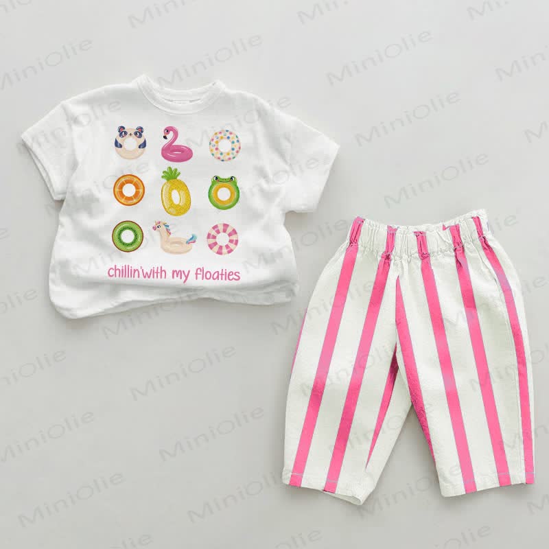 CHILLIN' WITH MY FLOATIES Baby Vertical Striped 2-piece Set - White&Pink - 2-3T - image 1