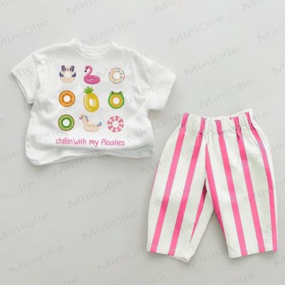 CHILLIN' WITH MY FLOATIES Baby Vertical Striped 2-piece Set - White&Pink - 2-3T - image 1