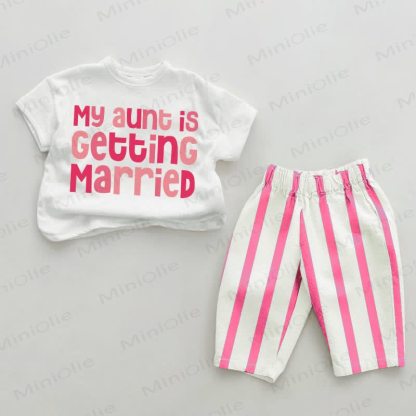 MY AUNT IS GETTING MARRIED Baby Vertical Striped 2-piece Set - White&Pink - 2-3T - image 1