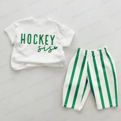 HOCKEY SIS Baby Green Vertical Striped 2-piece Set - White&Green - 2-3T - image 1