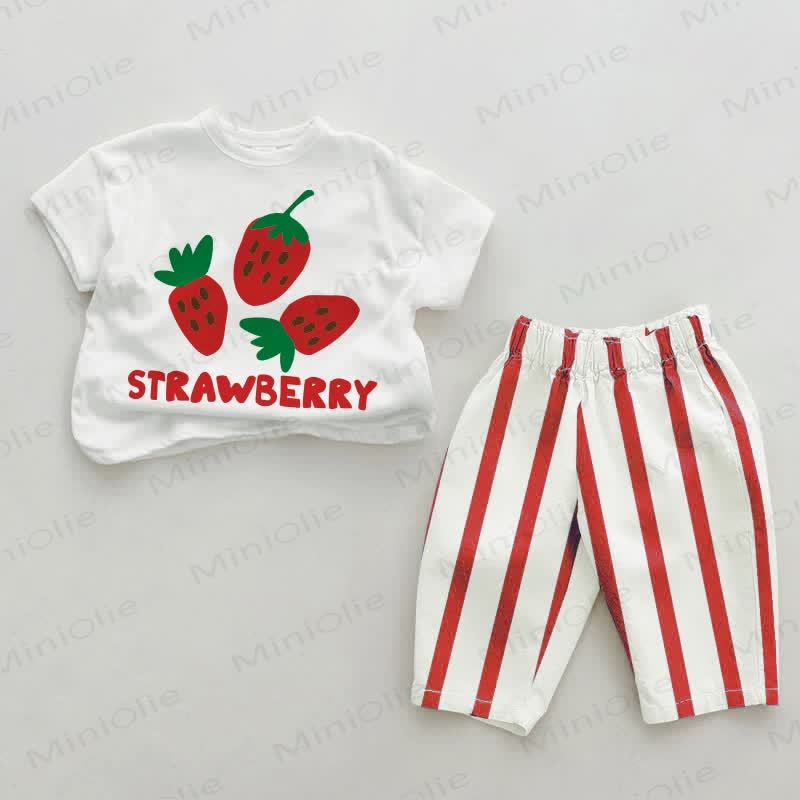 STRAWBERRY Baby Red Vertical Striped 2-piece Set - White&Red - 2-3T - image 1