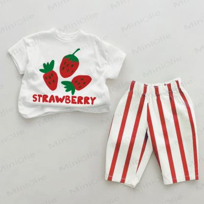 STRAWBERRY Baby Red Vertical Striped 2-piece Set - White&Red - 2-3T - image 1
