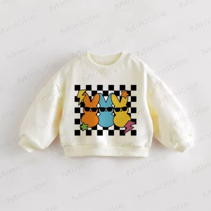 Baby Toddler Checkered Cool Bunny Beige Sweatshirt - Cream - 3-5T - image 1