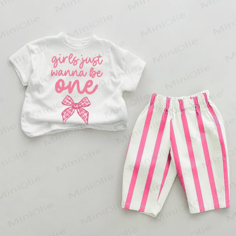 GIRLS JUST WANNA THE ONE Baby Striped 2-piece Set - White&Pink - 2-3T - image 1