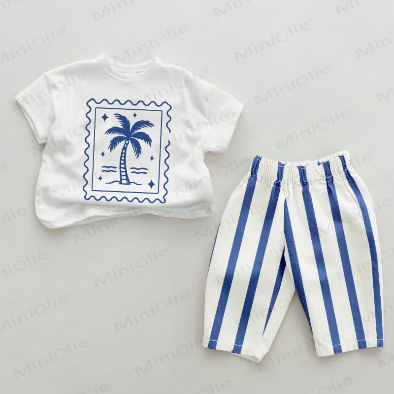 Baby Coconut Tree Blue Vertical Striped 2-piece Set - White&Blue - 2-3T - image 1