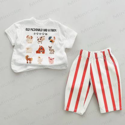 OLD MCDONALD HAD A FARM Baby Vertical Striped 2-piece Set - White&Red - 2-3T - image 1