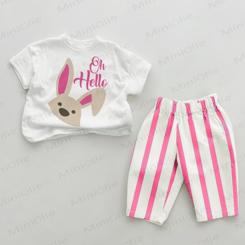 OH HELLO Baby Rabbit Striped 2-piece Set - White&Pink - 2-3T - image 1