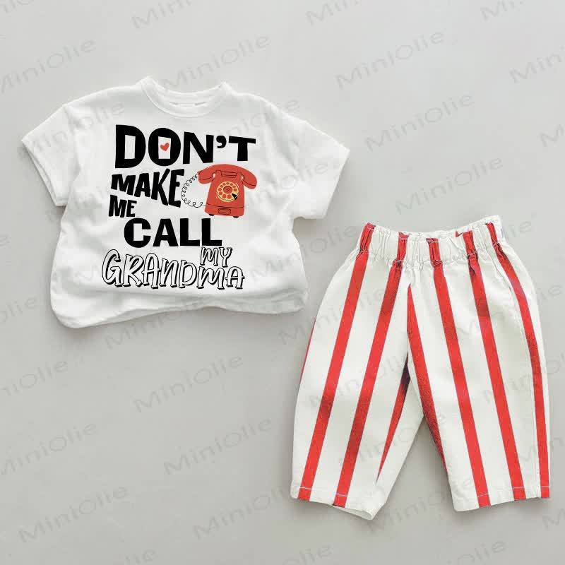 DON'T MAKE ME CALL MY GRANDMA! Baby Vertical Striped 2-piece Set - White&Red - 2-3T - image 1