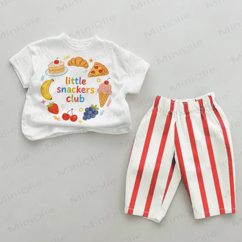 LITTLE SNACKERS CLUB Baby Vertical Striped 2-piece Set - White&Red - 2-3T - image 1