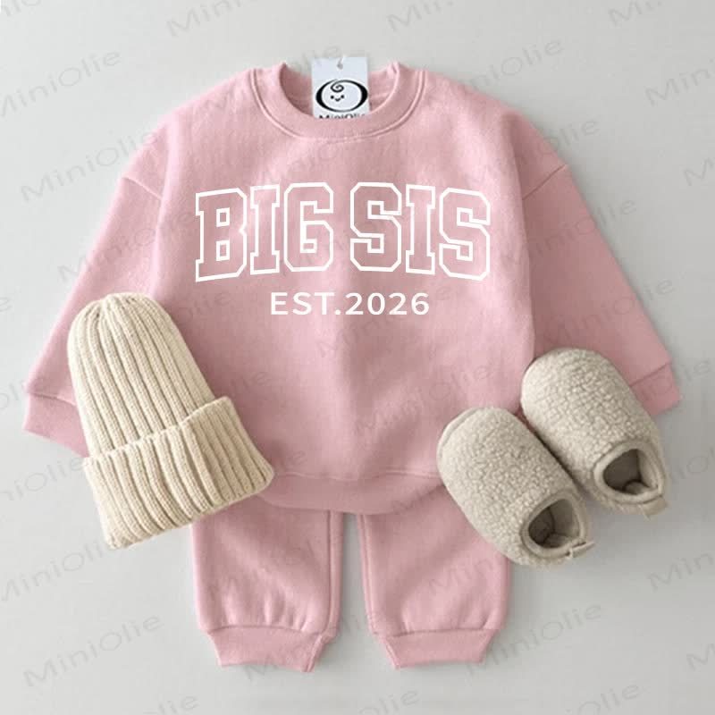 BIG BRO/BIG SIS EST.2026 Baby Sweatshirt 2-piece Grey Green Set - Pink - 2-3T - image 2