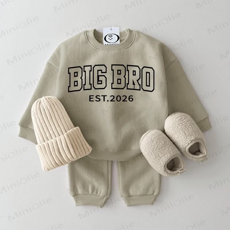 BIG BRO/BIG SIS EST.2026 Baby Sweatshirt 2-piece Grey Green Set - Grey Green - 2-3T - image 1