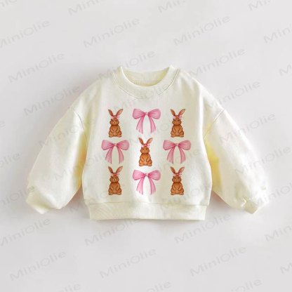 Baby Toddler Pink Bow Bunny Beige Sweatshirt - Cream - 3-5T - image 1