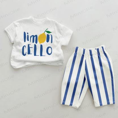 LIMON CELLO Baby Blue Vertical Striped 2-piece Set - White&Blue - 2-3T - image 1
