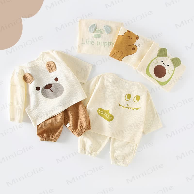 Baby Cartoon Cotton 2-piece Set - Yellow Puppy - 3-5T - image 1