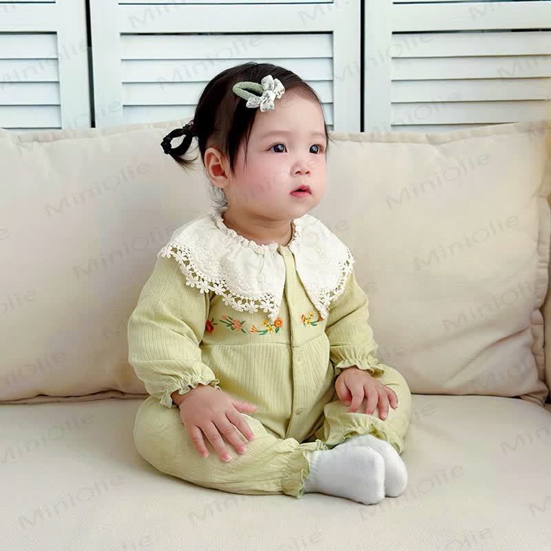 Baby Floral Embroidered Green Romper - image 5