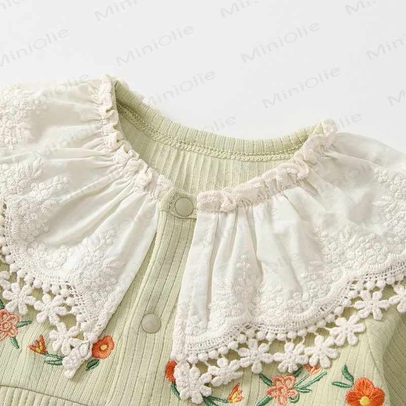 Baby Floral Embroidered Green Romper - image 3