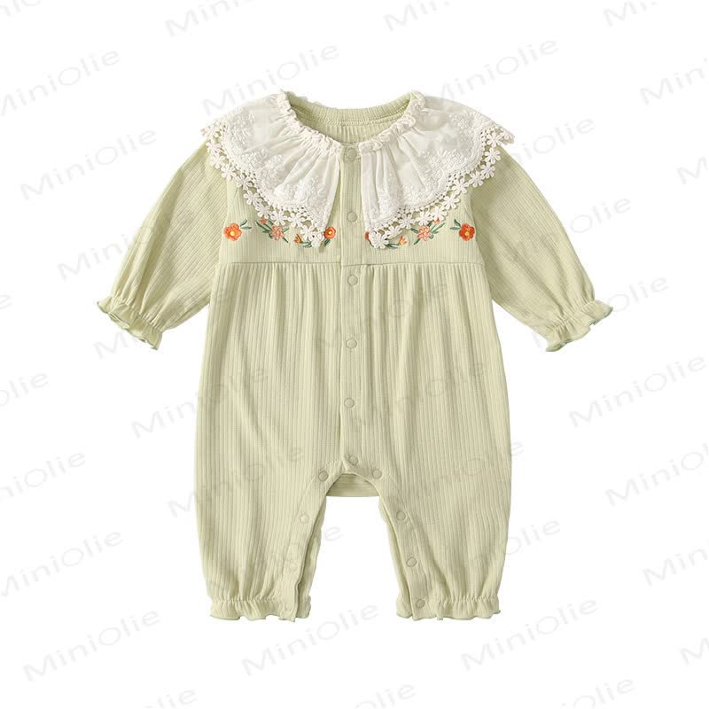 Baby Floral Embroidered Green Romper - image 4