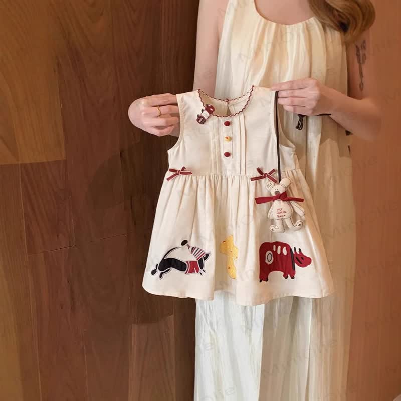 Baby Toddler Cartoon Bow Sleeveless Dress - Apricot - 8Y - image 1