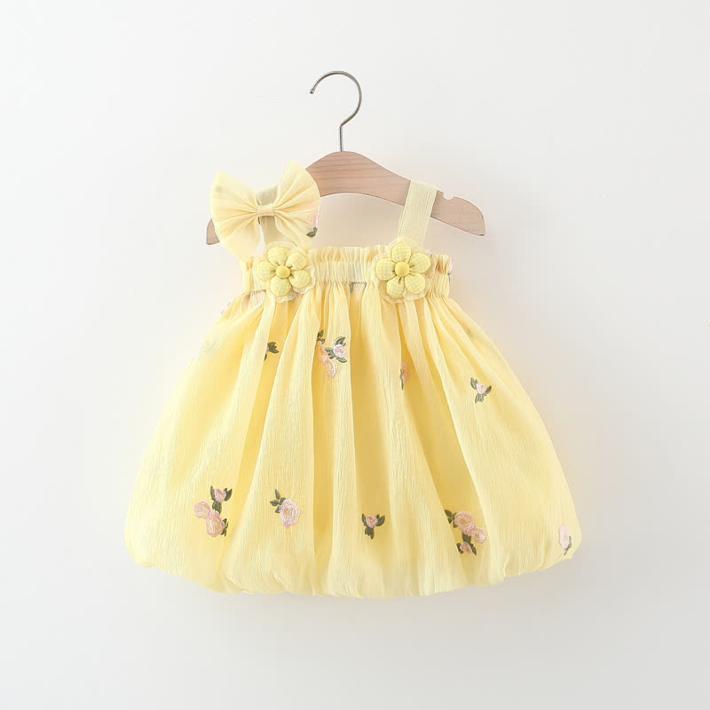 Baby Toddler Girl Bow Flower Dress - Yellow - 3-5T - image 1