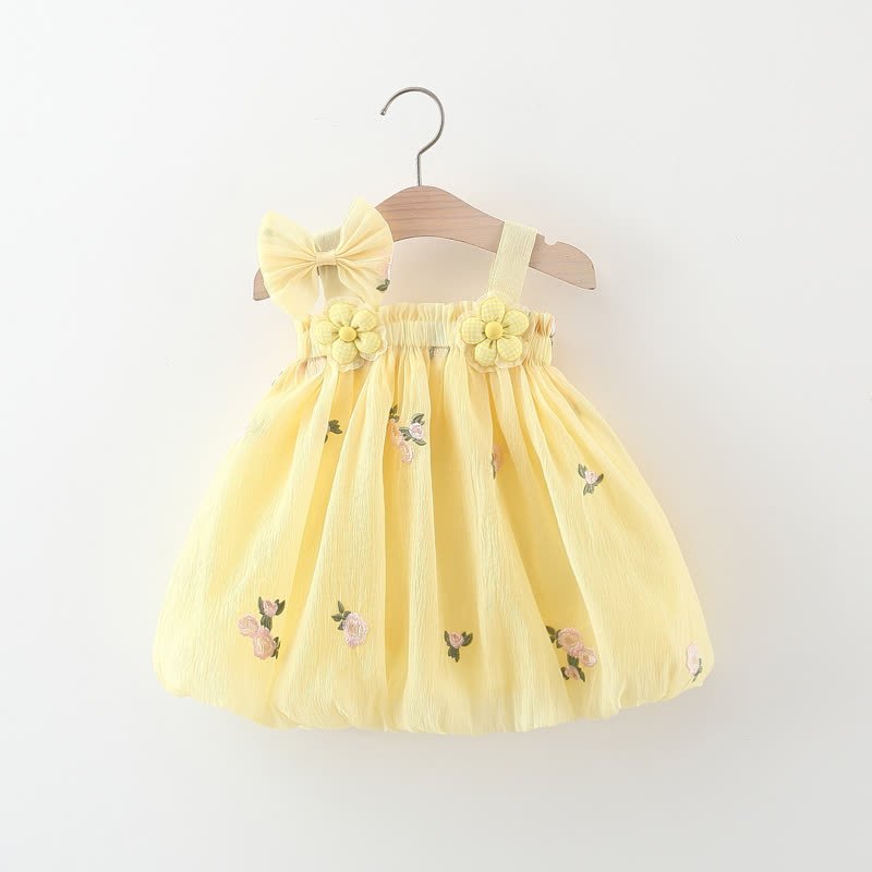 Baby Toddler Girl Bow Flower Dress - Yellow - 3-5T - image 1