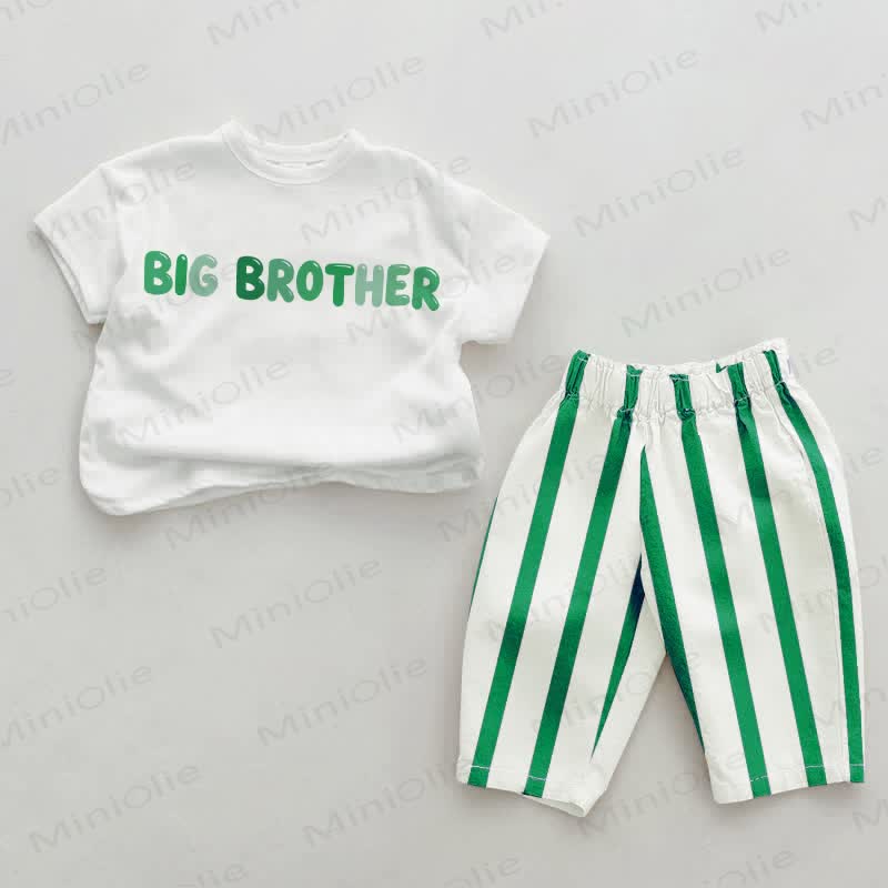 BIG BROTHER Baby Green Vertical Striped 2-piece Set - White&Green - 2-3T - image 1