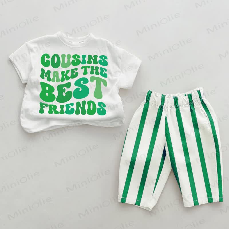 COUSINS MAKE THE BEST FRIENDS Baby Vertical Striped 2-piece Set - White&Green - 2-3T - image 1