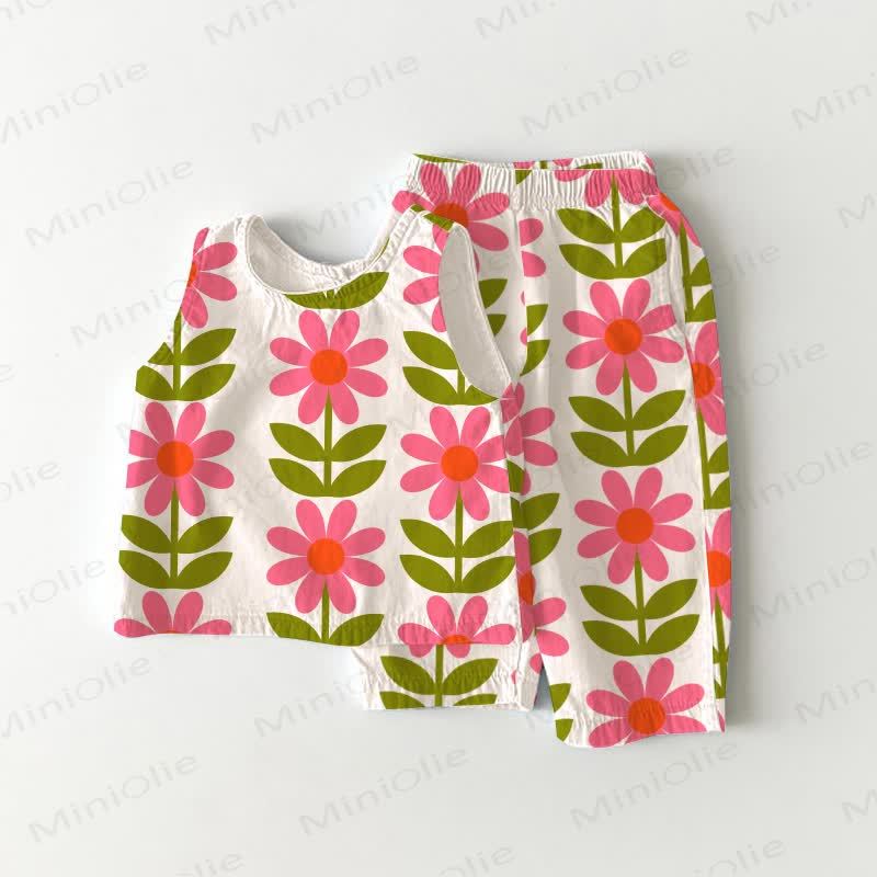 Baby Toddler Pink Flower Sleeveless 2-piece Set - White - 5-7T - image 1