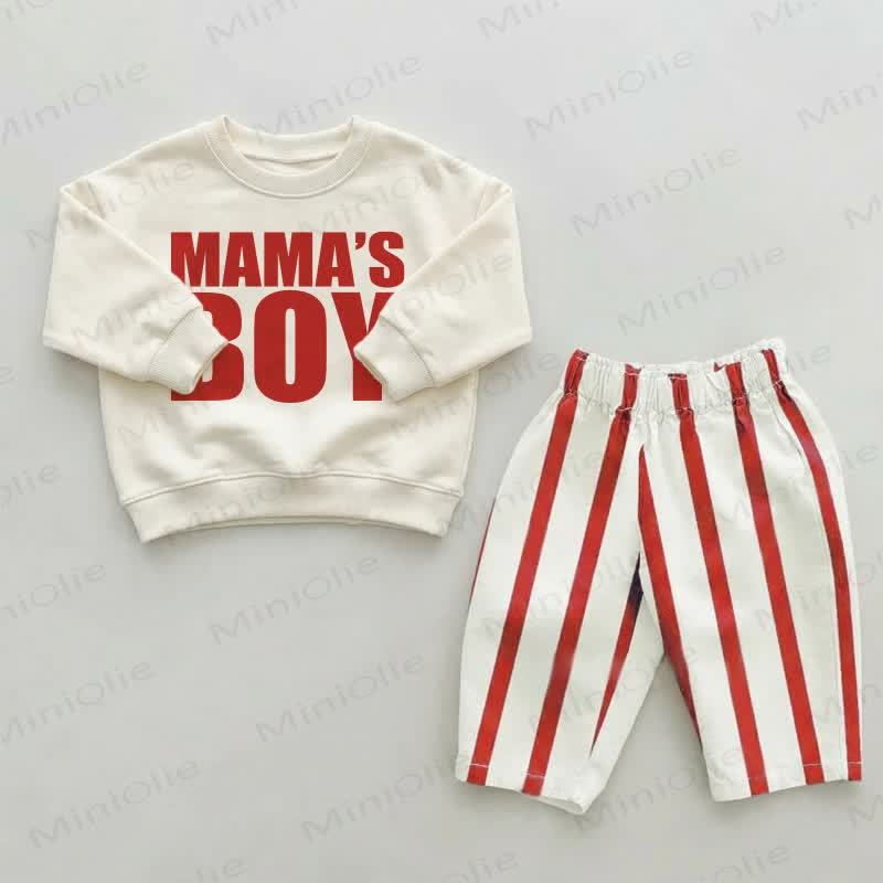 MAMA'S BOY Baby Toddler Red Striped Pants 2-piece Set - Beige&Red - 2-3T - image 1