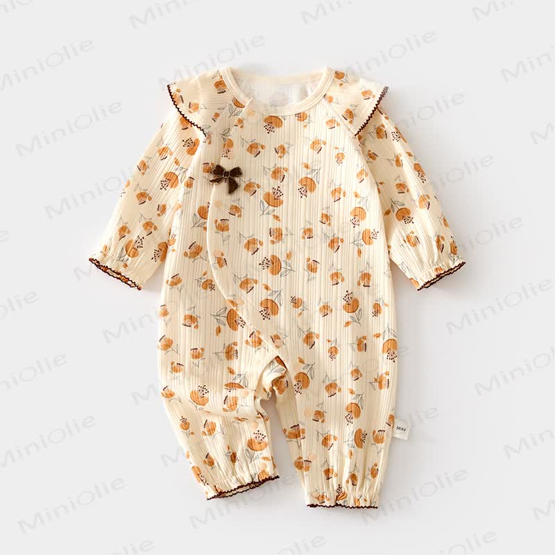Baby Girl Floral Flutter Sleeves Romper - Yellow - 18-24M - image 3