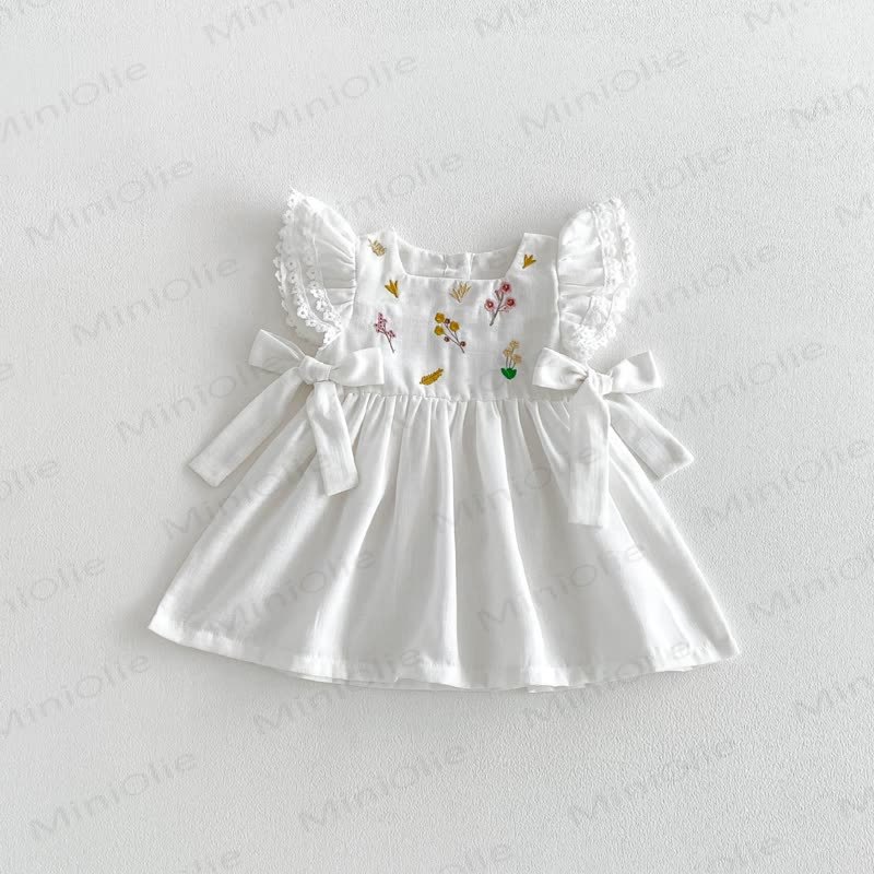 Baby Embroidered Flutter Sleeves Dress - White - 3-4T - image 4