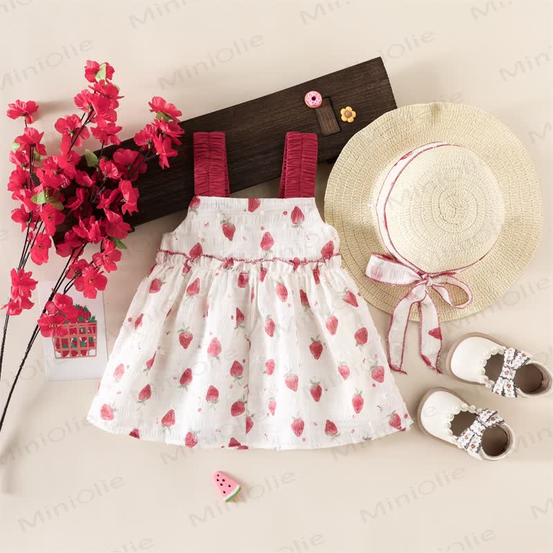 Baby Toddler Strawberry Dress with Hat - image 2