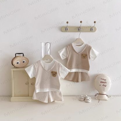 Baby Toddler Fake 2pcs Tee and Shorts Waffle Set - image 3