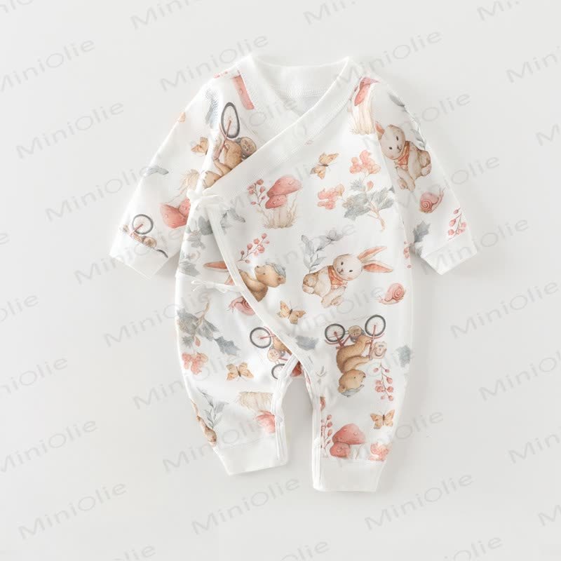 Baby Newborn Bunny Cotton Kimono Romper - Mushroom Bunny - 6-12M - image 2