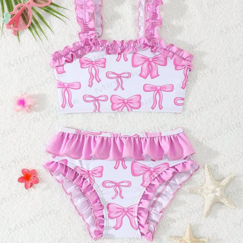 Toddler Girl Bow 2pcs Swimsuit - Pink - 6-7T - image 1