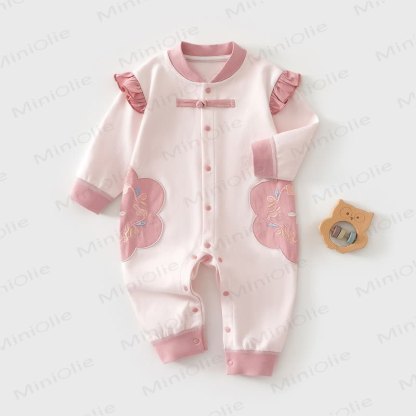 Baby Flower Knot Button Romper - Pink - 18-24M - image 1