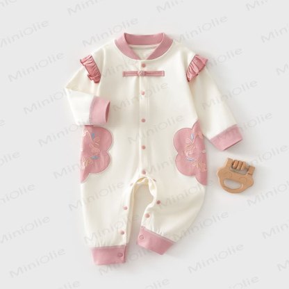 Baby Flower Knot Button Romper - Beige - 18-24M - image 5
