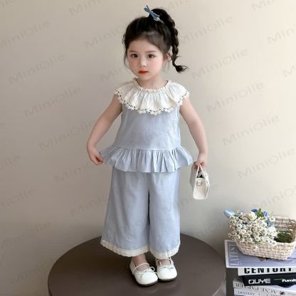 Toddler Girl Lace Tank and Pants Set - Blue - 6-7T - image 6