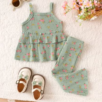 Baby Girl Floral Top and Pants 2-piece Set - Green - 2-3Y - image 1