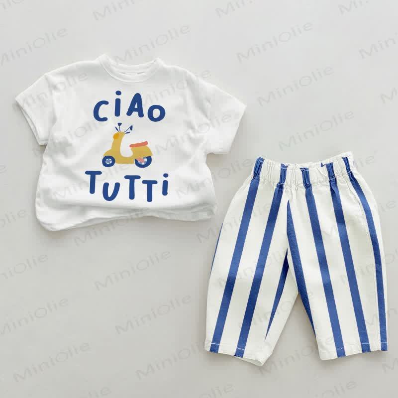 CIAO TUTTI Baby Blue Vertical Striped 2-piece Set - White&Blue - 2-3T - image 1