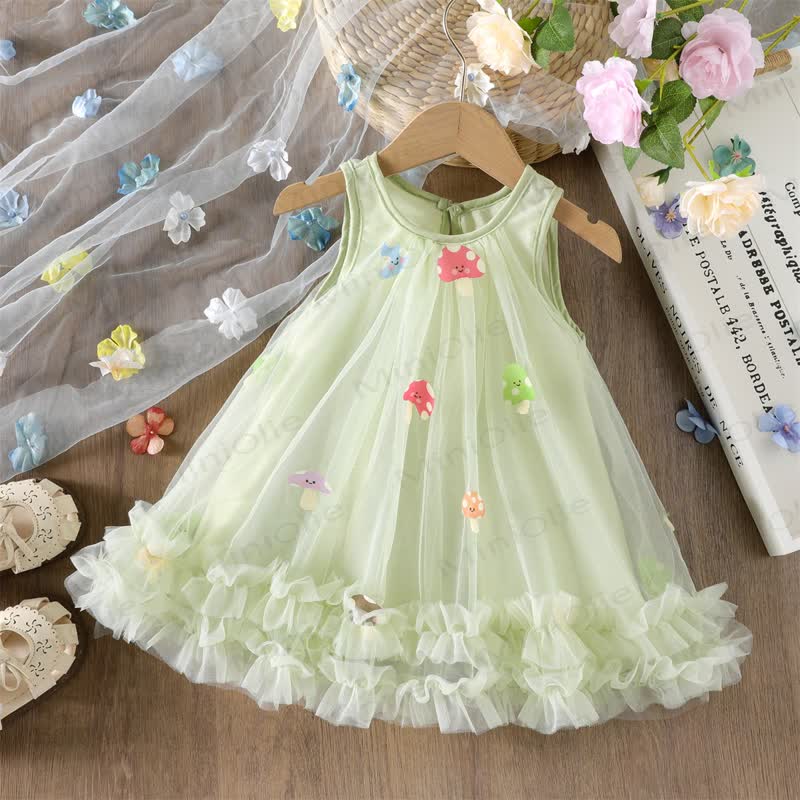 Toddler Girl Mushroom Mesh Dress - Green - 4-5T - image 7