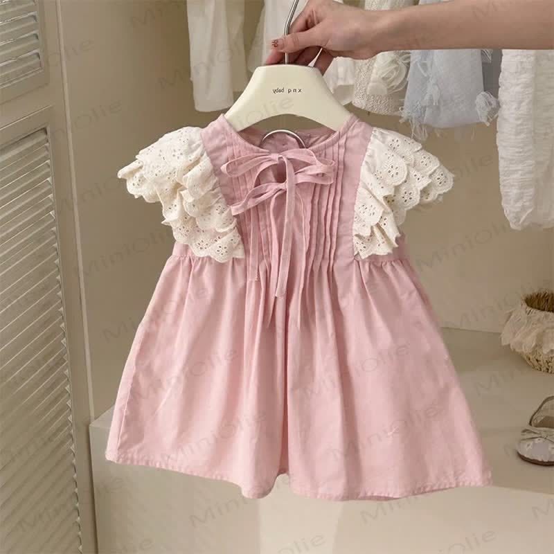 Toddler Lace Ruffled Sleeves Pink Dress - image 2