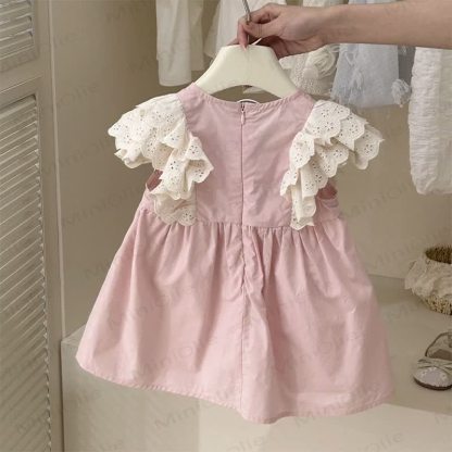 Toddler Lace Ruffled Sleeves Pink Dress - Pink - 4-5T - image 1