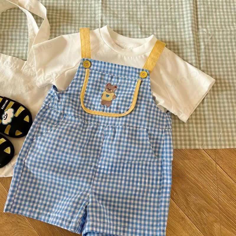 Baby Toddler Plaid Bear Overalls - image 3