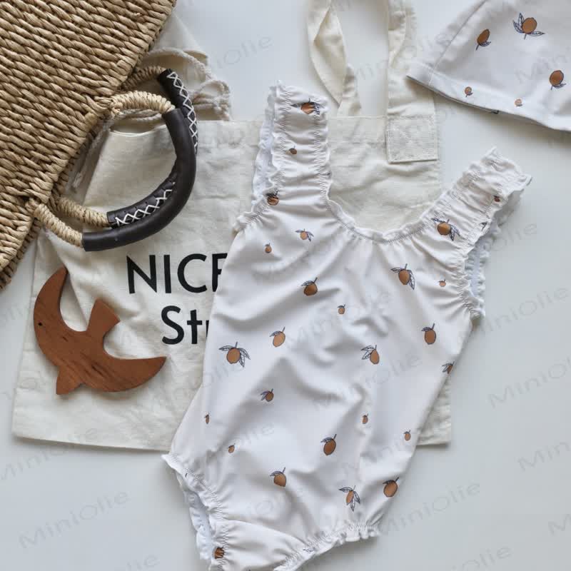 Baby Toddler Striped Lemon Swimsuit with Hat - White - 4-5T - image 6