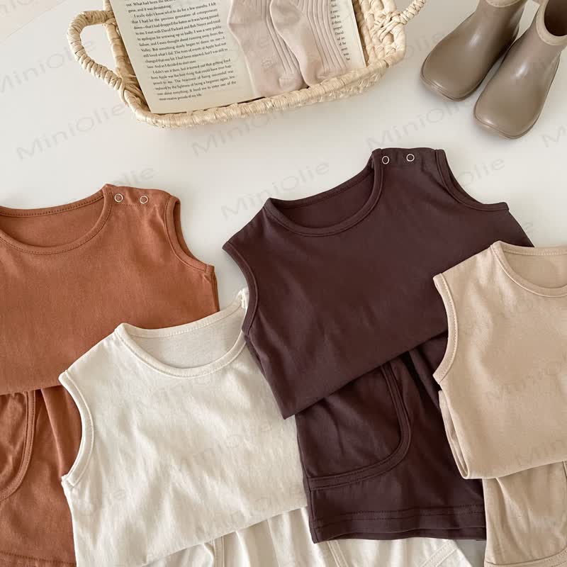 Baby Solid Color Tank and Pocket Shorts Set - image 4