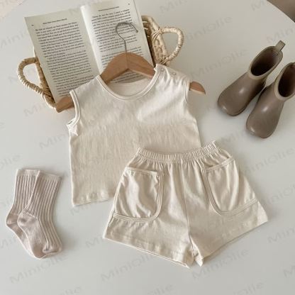 Baby Solid Color Tank and Pocket Shorts Set - Beige - 2-3T - image 6