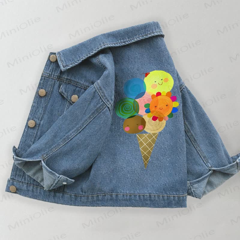 Toddler Kid Icecream Smiley Denim Jacket - Blue - 10-11T - image 1