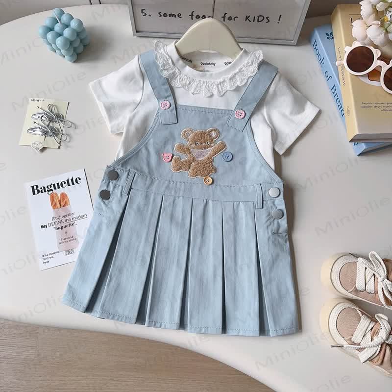 Toddler White Tee and Bear Strap Dress - Blue - 8-9T - image 1